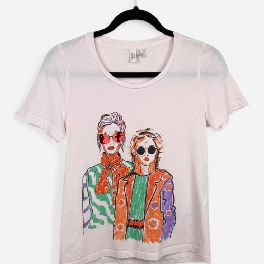 Vero Moda Graphic Sequin Baby Tee XS Fits Small